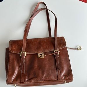 Giani Bernini vintage large brown leather satchel with handles 15X10